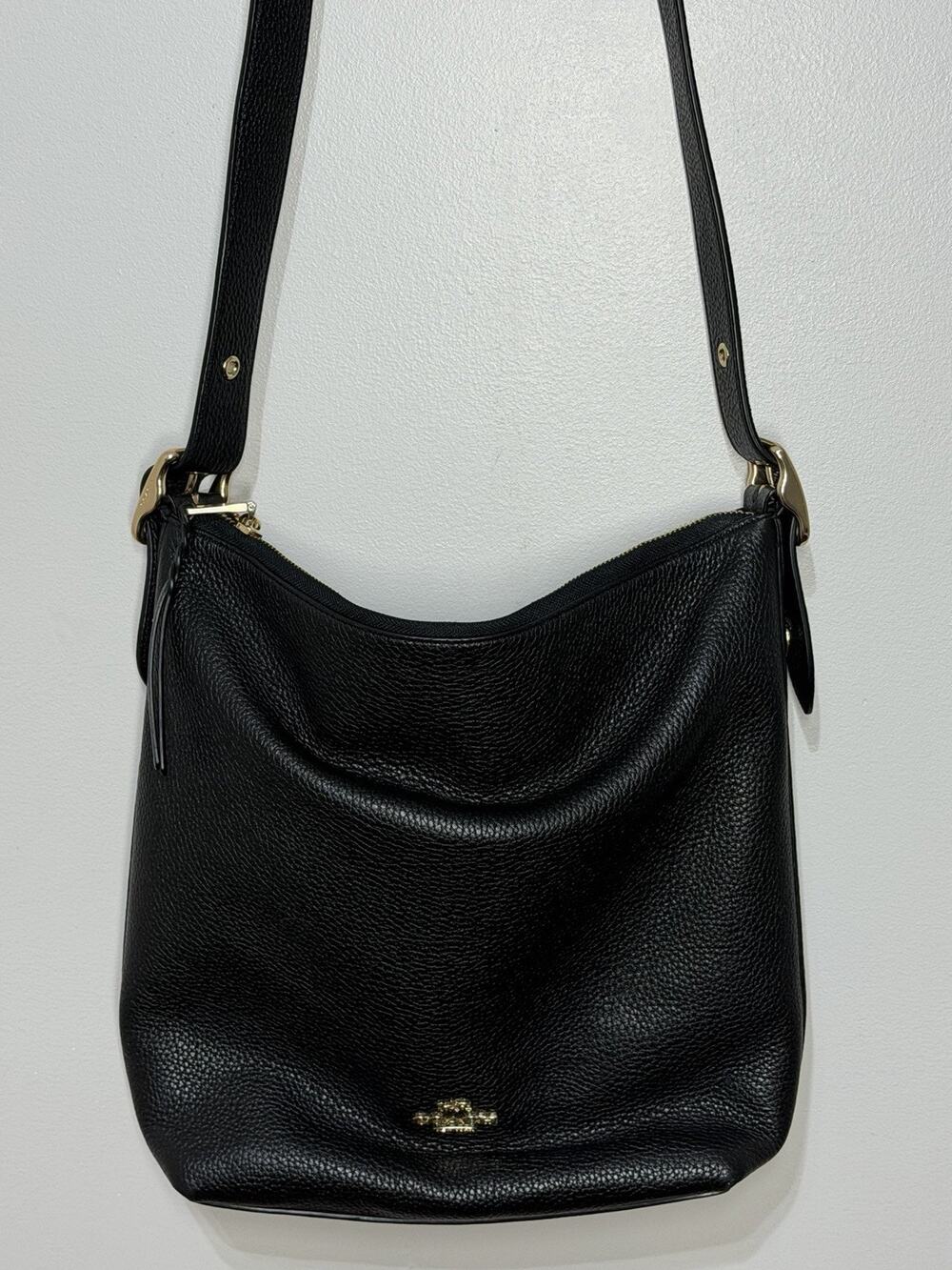 Coach Val Duffle Bag Pebbled Leather Crossbody Shoulder Black Gold Tone C2818